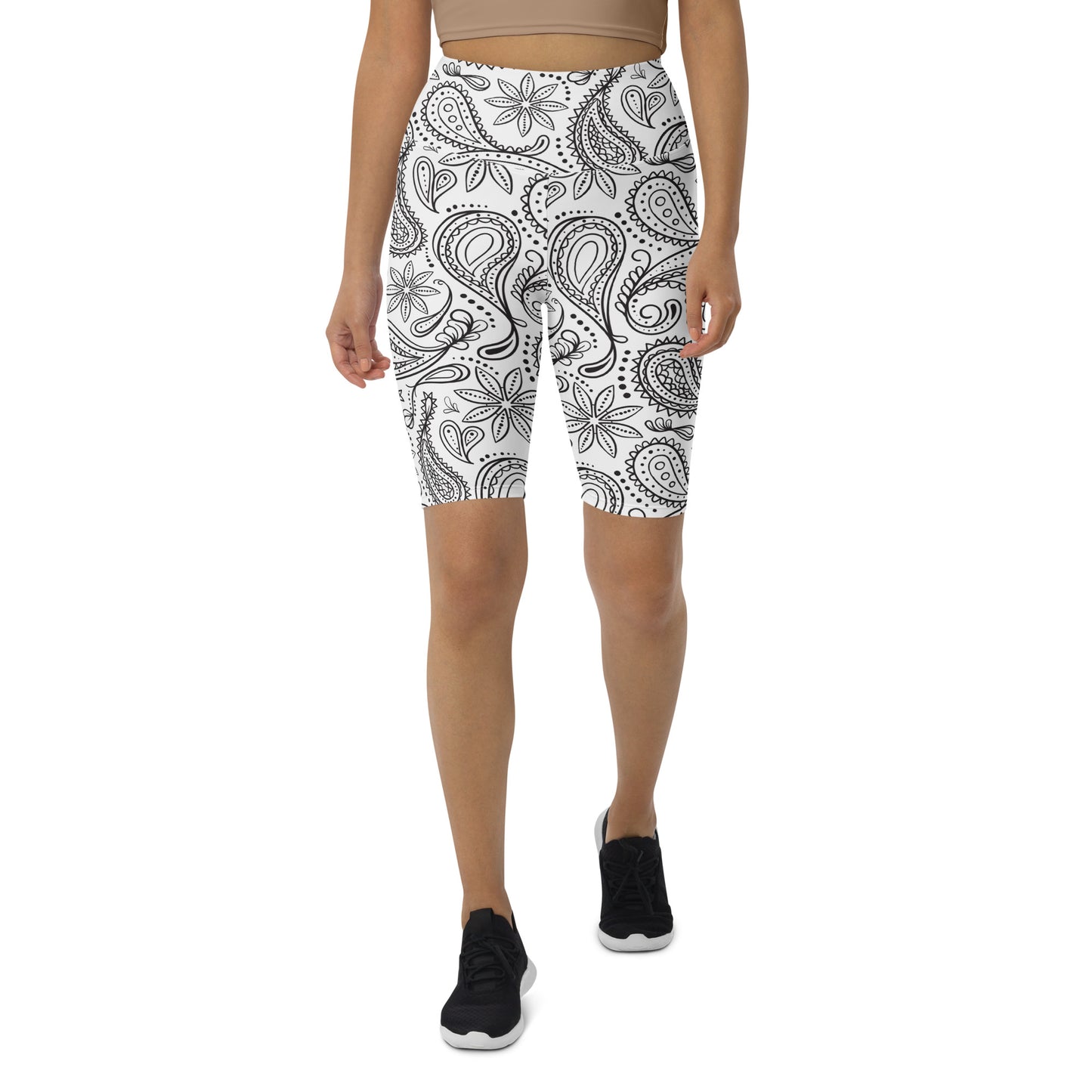 Black and White Mandala Pattern Biker Shorts