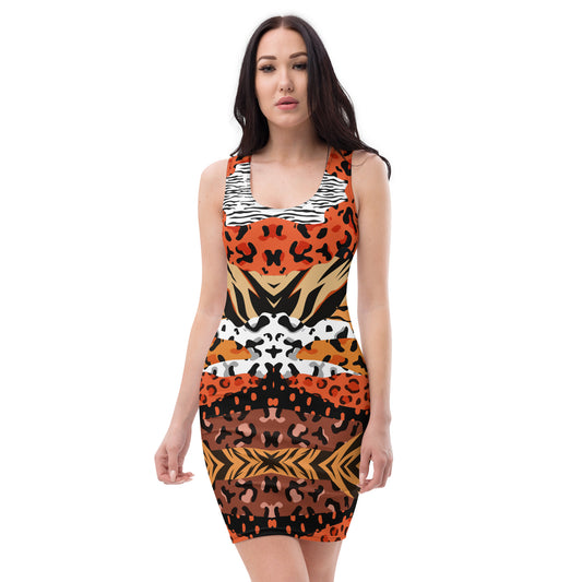 Multi Pattern Leopard Print Bodycon dress