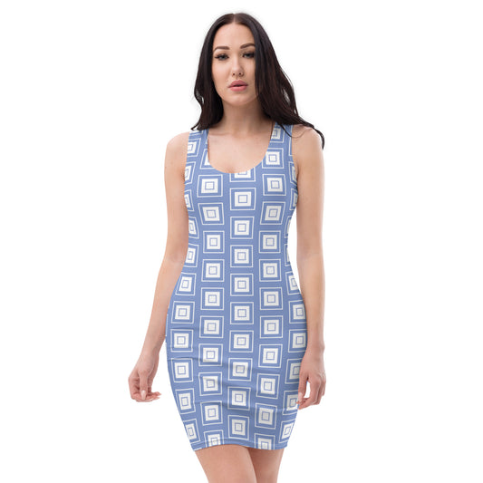 Blue Square Pattern Bodycon dress