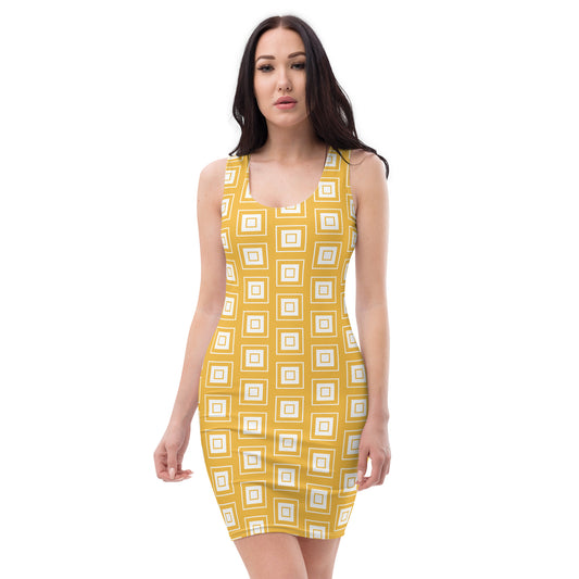 Yellow Square Pattern Bodycon dress