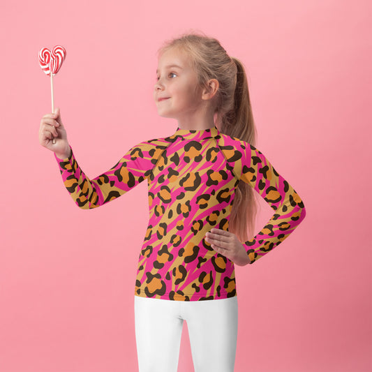 Pink Leopard Pattern Kids Rash Guard