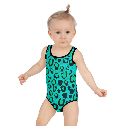 Teal Leopard Pattern All-Over Print Kids Swimsuit