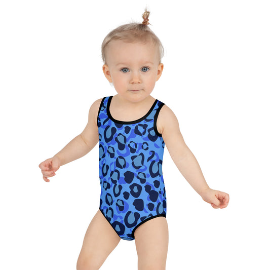 Blue Leopard Pattern All-Over Print Kids Swimsuit