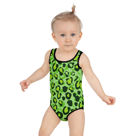 Green Leopard Pattern All-Over Print Kids Swimsuit