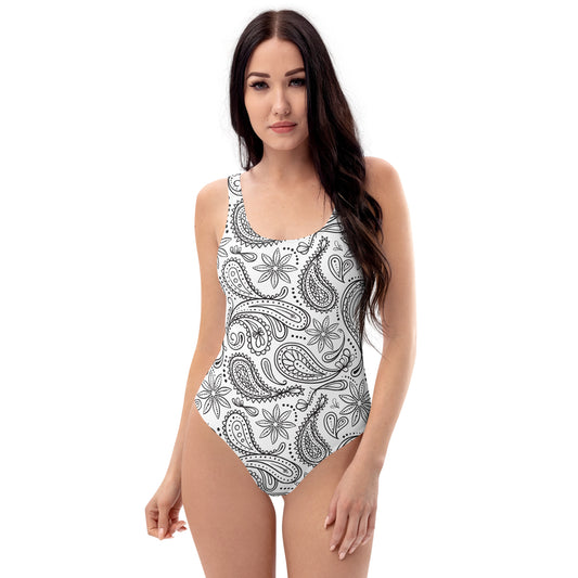 White And Black Pattern One-Piece Swimsuit