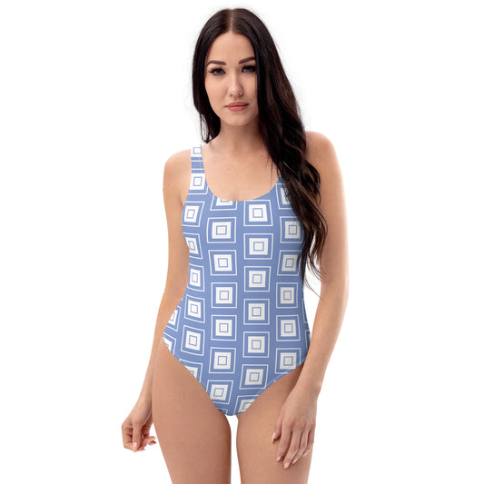 Blue Square Pattern One-Piece Swimsuit