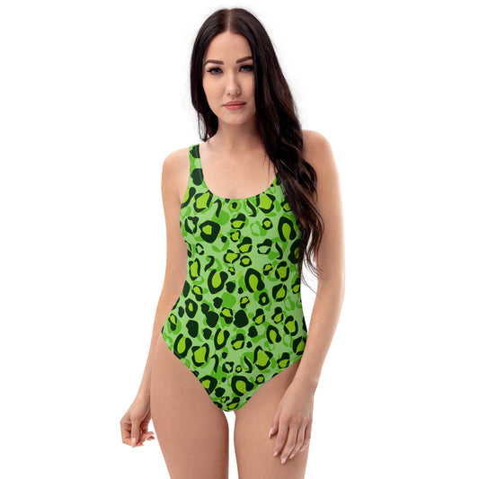 Green Leopard Pattern One-Piece Swimsuit