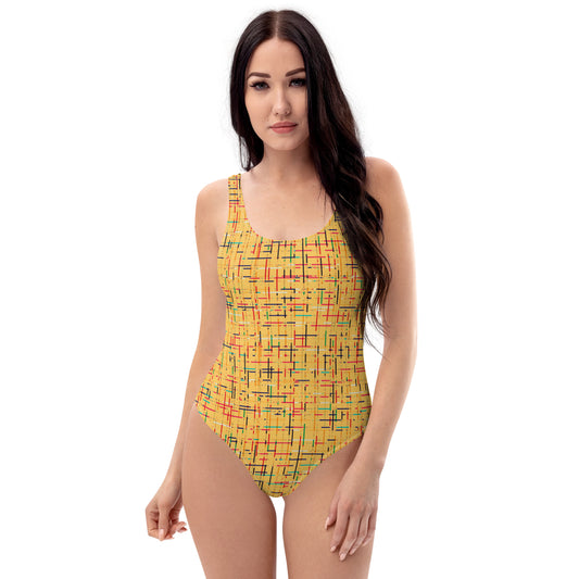 Yellow Abstract Pattern One-Piece Swimsuit