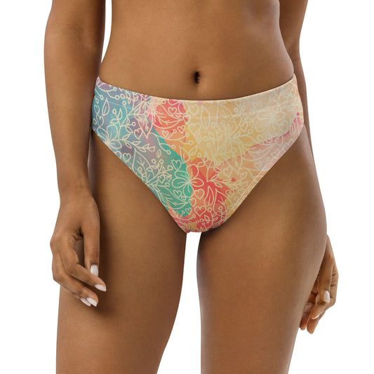 Colorful Mandala Pattern Recycled high-waisted bikini bottom