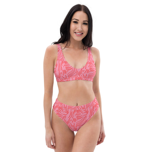 Pink Abstract Pattern Recycled high-waisted bikini