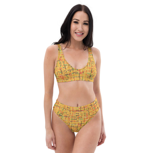 Yellow Abstract Pattern Recycled high-waisted bikini
