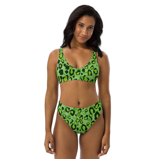 Green Leopard Pattern Recycled high-waisted bikini