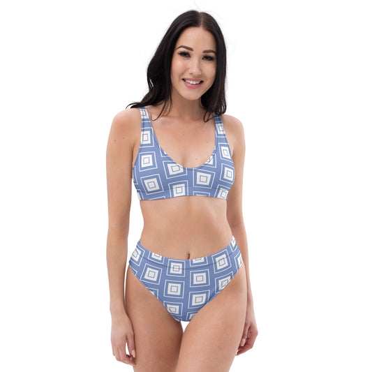 Blue Square Pattern Recycled high-waisted bikini
