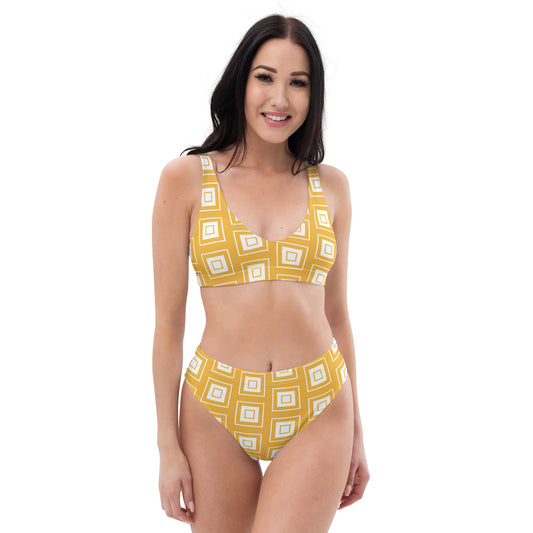 Yellow Square Pattern Recycled high-waisted bikini