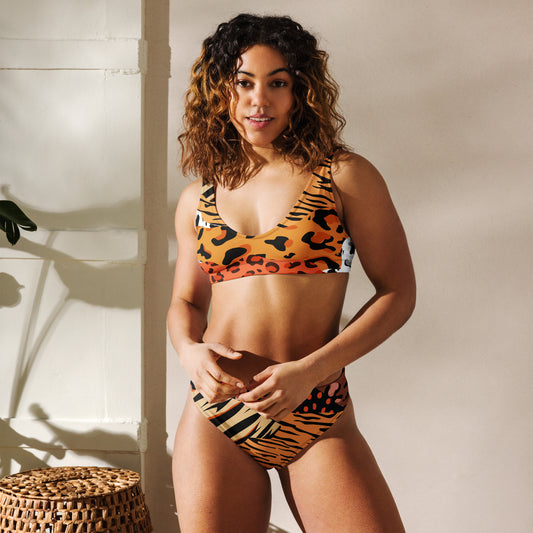 Multi Pattern Leopard Print Recycled high-waisted bikini
