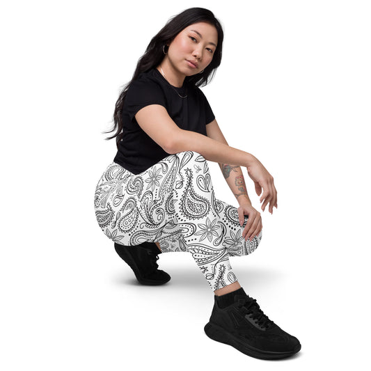 Black And White Mandala Pattern Leggings with pockets