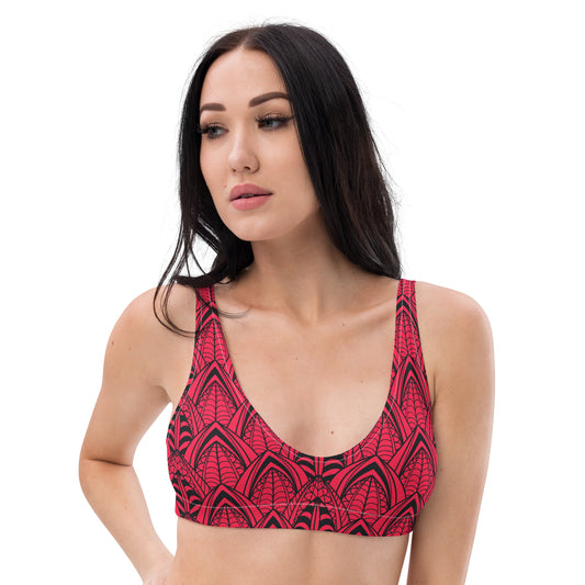 Red Geometric Pattern Recycled padded bikini top