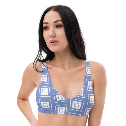Blue Square Pattern Recycled padded bikini top