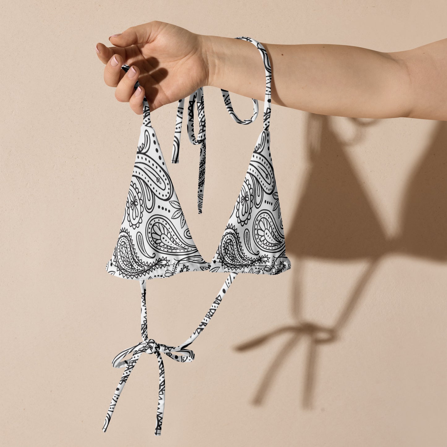 Black And White Mandala Pattern All-over print recycled string bikini top