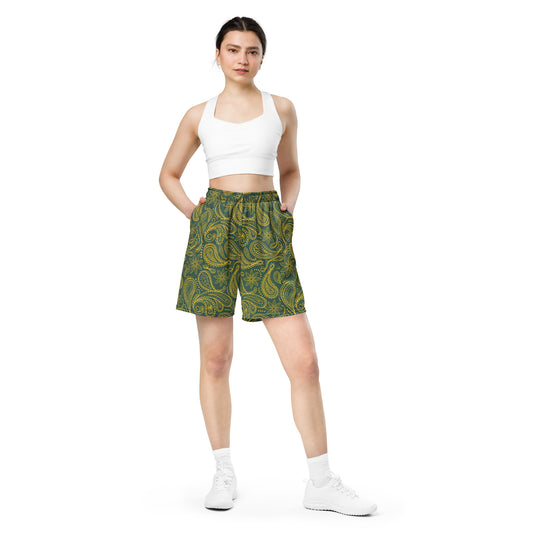 Green Yellow Mandala Pattern Unisex mesh shorts
