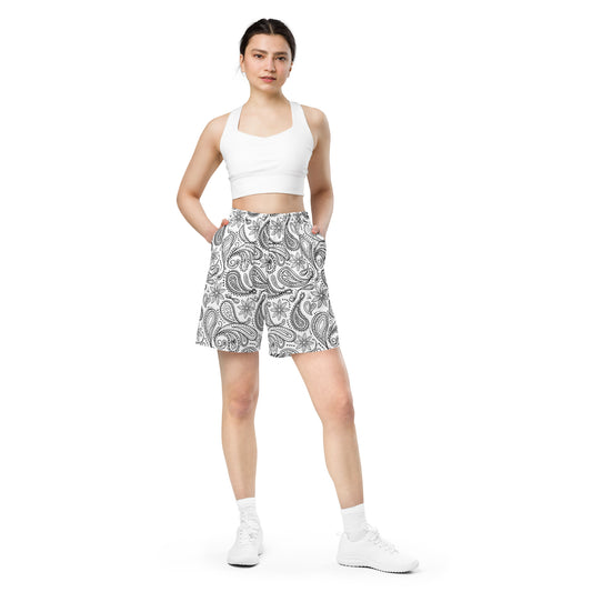 White And Black Mandala Pattern Unisex mesh shorts