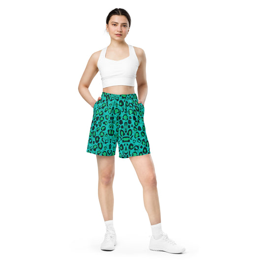 Teal Leopard Pattern Unisex mesh shorts