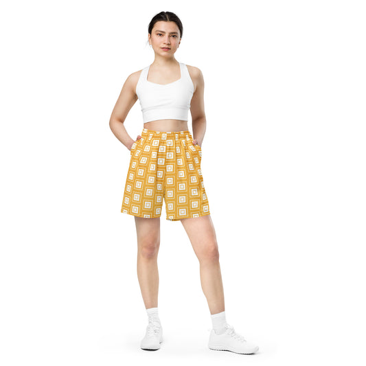 Yellow Square Pattern Unisex mesh shorts