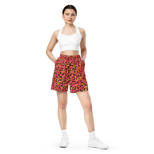Pink Leopard Pattern Unisex mesh shorts
