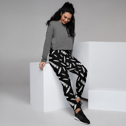 White Feather Pattern Women's Joggers