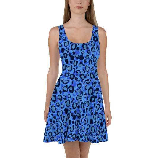 Blue Leopard Pattern Skater Dress
