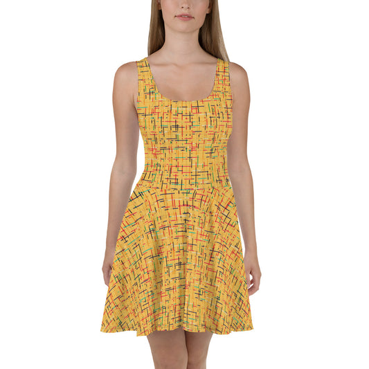 Yellow Abstract Pattern Skater Dress