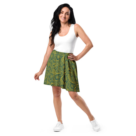 Green Yellow Mandala Pattern Skater Skirt