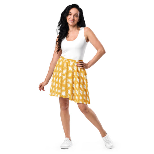 Yellow Square Pattern Skater Skirt