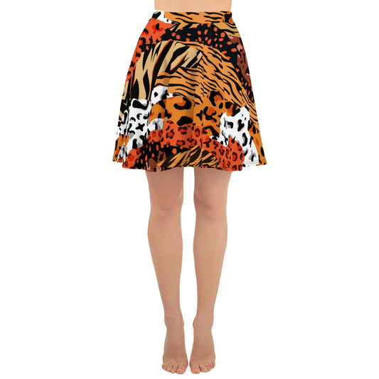 Multi Pattern Leopard Print Skater Skirt
