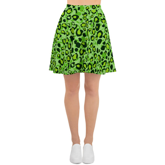 Green Leopard Pattern Skater Skirt