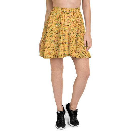 Yellow Abstract Pattern Skater Skirt