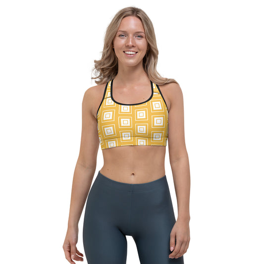 Yellow Square Pattern Sports bra