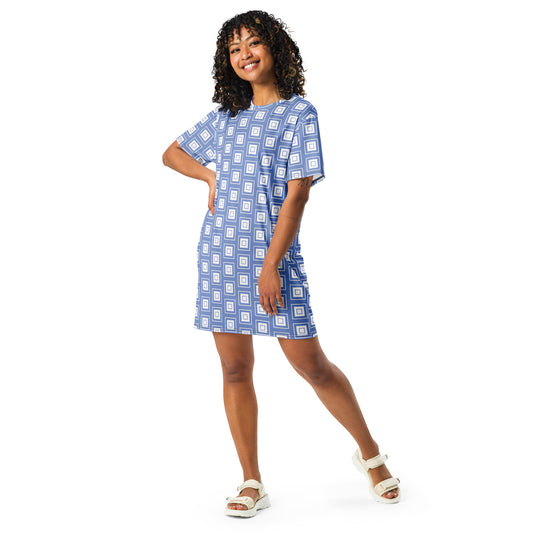 Blue Square Pattern T-shirt dress