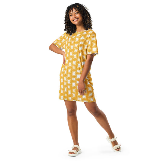 Yellow Square Pattern T-shirt dress
