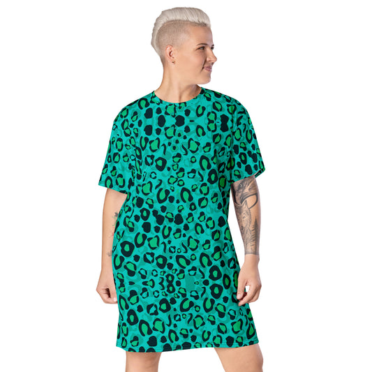 Teal Leopard Pattern T-shirt dress