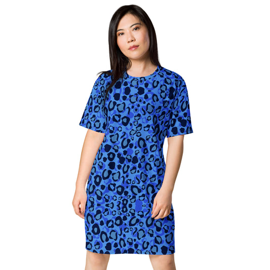 Blue Leopard Pattern T-shirt dress