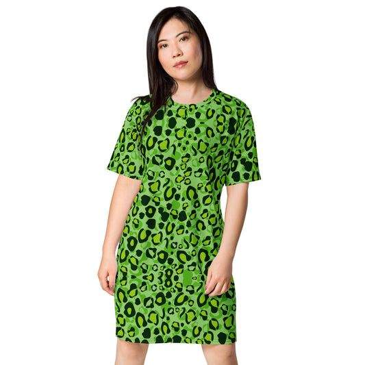 Green Leopard Pattern T-shirt dress