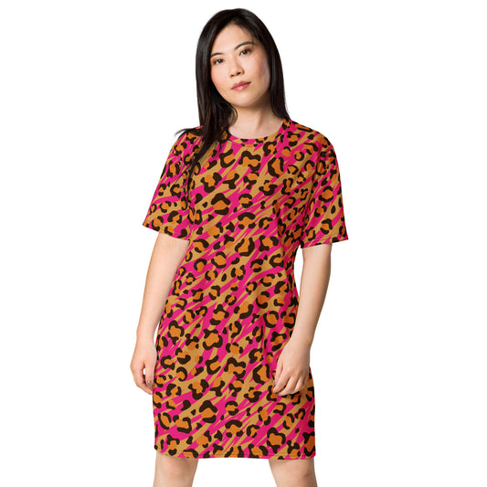 Pink Leopard Pattern T-shirt dress
