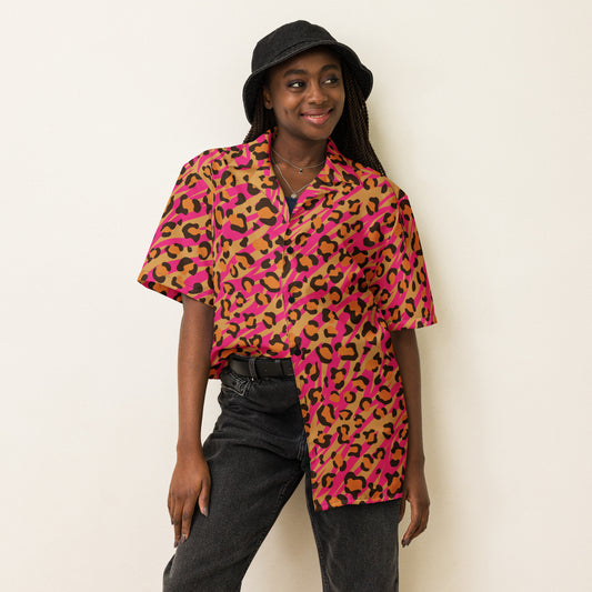Pink Leopard Pattern Unisex button shirt