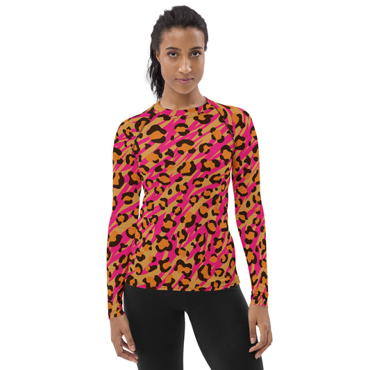 Pink Leopard Pattern Women's Rash Guard