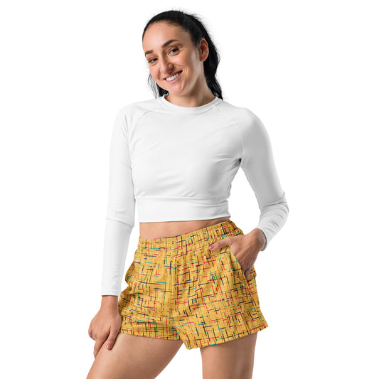 Yellow Abstract Pattern Women’s Recycled Athletic Shorts