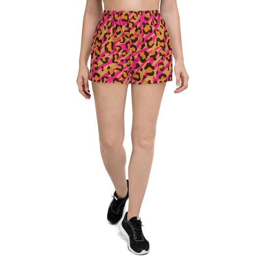 Pink Leopard Pattern Women’s Recycled Athletic Shorts