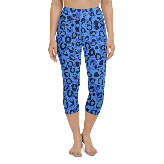Blue Leopard Pattern Yoga Capri Leggings