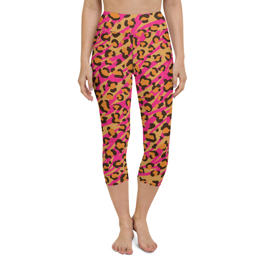 Pink Leopard Pattern Yoga Capri Leggings
