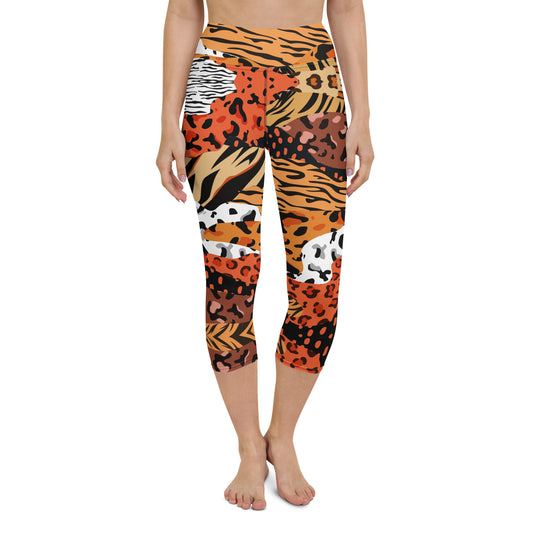 Multi Pattern Leopard Print Yoga Capri Leggings